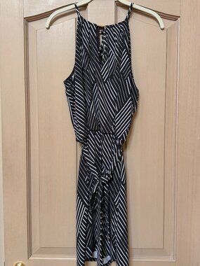 White House Black Market Black White Striped Dress S | Tie Waist Sleeveless